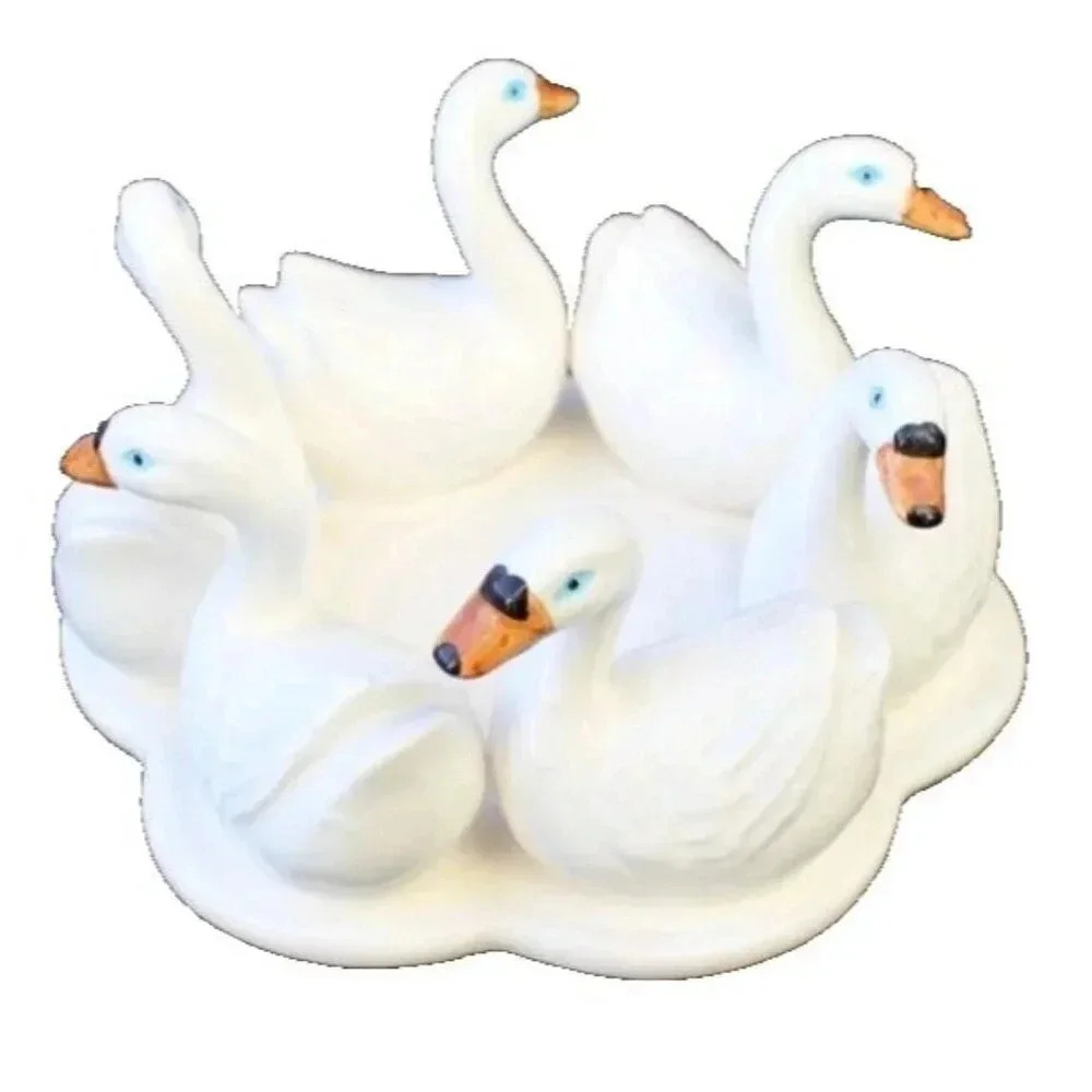 Vintage White Porcelain Swan Candle Holder Dish Tray Room Decor